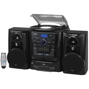 Jensen® Bluetooth® 3 velocidades estéreo toca-discos 3 CD Changer sistema de música com deck duplo de cassete, controle de passo e controle remoto