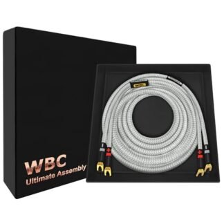WORLDS BEST CABLES 8 pés Ultimate - 8 AWG - Ultra-Pure OFC - Cabo de alto-falante audiófilo HiFi premium para canal central com plugues espada Eminence e jaqueta de tweed prata (Equipamentos)