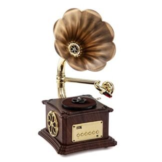 MEAGEAL Mini Fonógrafo Retrô Vintage, Gramofone, Toca-Discos de Vinil, Alto-Falantes Estéreo, Áudio de 3,5 Mm, Dente Azul 4.2/Entrada Auxiliar/Saída Auxiliar/Entrada Usb/Fm…