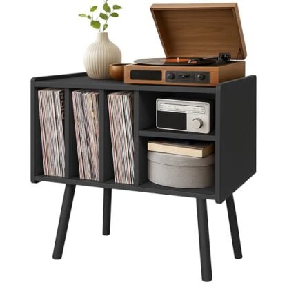 Suporte para toca-discos com armazenamento de vinil, mesa de madeira com 5 armários, suporte grande para toca-discos de vinil, suporte para toca-discos, prateleira para escritório, sala de estar (Equipamentos)