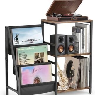 CCYRYY Suporte para toca-discos, suporte para toca-discos com armazenamento de discos de vinil, suporte para toca-discos, mesa de canto marrom para sala de música, armário de gravação para som de (Equipamentos)