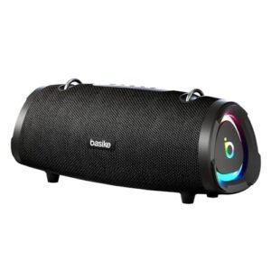Basike Caixa de Som Bluetooth Portátil 100W RMS (Pico 160W), TWS Estéreo Hi-Fi, Bluetooth 5.3, Microfone, RGB, Modos EQ, IPX6, 12h de Bateria para Casa, Festa e Uso Externo – Preto (Equipamentos)