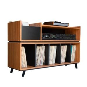 Estante Para Discos de Vinil Toca Discos e Receiver (Cinamomo/Preto - Sem Portas) (Equipamentos)