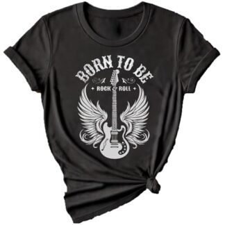 Raypag Camisetas femininas vintage rock verão casual ajuste solto manga curta Country Rock Band camisetas, Preto - 1, G (Camisetas)