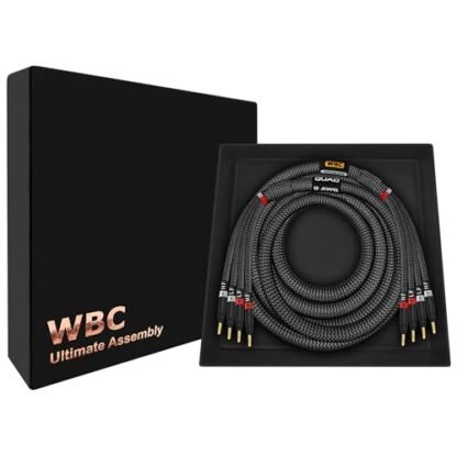 WORLDS BEST CABLES Ultimate de 1,8 m - 9 AWG - OFC ultra-puro - Cabo de alto-falante audiófilo HiFi único bi-Amp premium para canal central com plugues banana dourado Eminence e jaqueta de tweed de (Equipamentos)