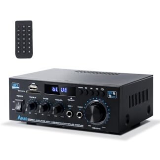 Receptor estéreo e amplificador de áudio doméstico, receptor Bluetooth AK45 para estéreo doméstico, 300Wx2, Bluetooth 5.0, 2 canais, com FM e karaokê, com entrada USB/SD/RCA/MIC/FM, com controle (Equipamentos)