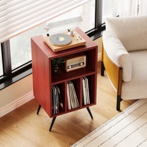 FurniNova Suporte para toca-discos, armário de armazenamento de discos de vinil com capacidade para até 200 álbuns, prateleira de vinil para quarto, sala de estar, sala de jogos, nogueira (Equipamentos)