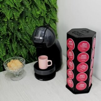 Mondo Box Suporte Torre para 30 Cápsulas de Café e Chá Dolc& Gusto Giratório em MDF Preto Ideal para Organização Cantinho do Café Cozinha Escritório e Recepção