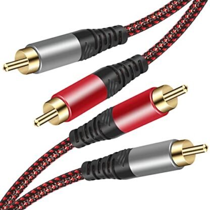 Cabo RCA 12 pés, 2Rca macho para 2-RCA macho cabo subwoofer estéreo [som Hi-Fi] Cabo de áudio auxiliar trançado de nylon para Home Theater, HDTV, amplificadores, sistemas Hi-Fi, alto-falantes e etc