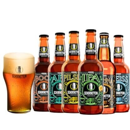 Kit Presente Cerveja para Marido ou Churrasco 6 garrafas Cerveja Schornstein 500 ml e Taça Pokal