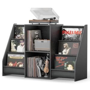Suporte para toca-discos, suporte de toca-discos com armazenamento de discos de vinil, 300 álbuns, mesa de toca-discos com suporte de disco, prateleira organizadora de vinil, gabinete de toca-discos (Equipamentos)