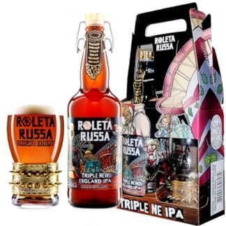 Kit Cerveja Roleta Russa Triple New England Ipa 500 ml e Copo Dourado 300 ml
