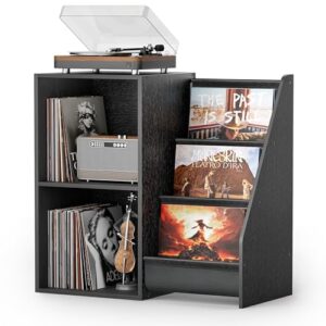 Suporte para toca-discos, suporte de toca-discos com armazenamento de discos de vinil, mesa de toca-discos com prateleira de suporte de exibição de vinil, gabinete de toca-discos com organizador de (Equipamentos)