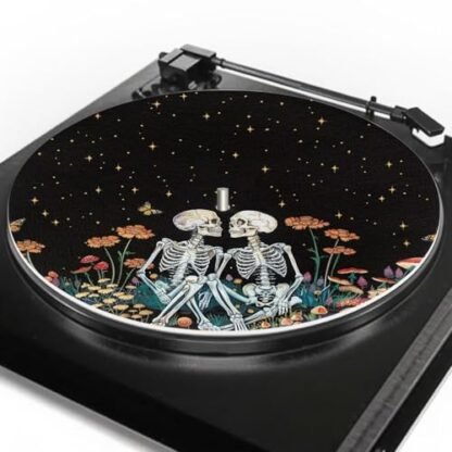 Qehuruxo Tapete para toca-discos, tapete deslizante para toca-discos LP de vinil, reduz a estática e melhora a qualidade do som, prato giratório, estampado, crânio, flor (Equipamentos)