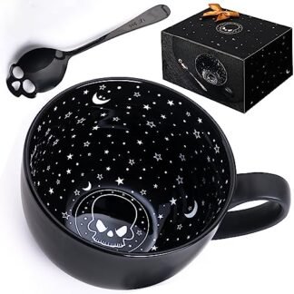 1 peça caneca de Halloween, caveira da meia-noite canecas de café grandes com colheres, Gothis Home Decor Unique Cool Novelty Tea Coffee, Spooky Halloween Christmas Birthday Witchy Gifts for Women Men, 620ml