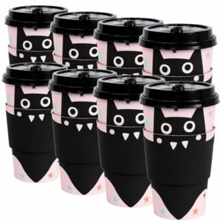 Unique Copos de café de papel Black Bat Pastel Hauntings com tampas e mangas, 473 ml (8 unidades) - Utensílios descartáveis, ideais para Halloween, eventos especiais e muito mais