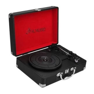 Toca-Discos Portátil Bluetooth - Caixa de Madeira PU Antiderrapante, 3 Velocidades (33/45/78 RPM), Agulha Rubi e Mecanismo Triângulo para Som de Alta Fidelidade (Preto)