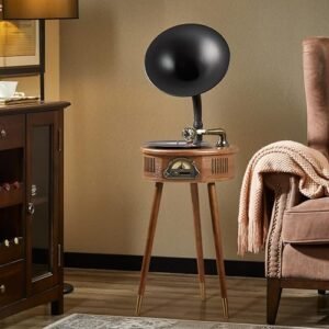 HZLSBL Toca-discos de Gramofone, Estilo Italiano, Madeira, Com Controle/Bluetooth/USB/FM, 2 Velocidades (33/45), Hi-Fi, Tripé Clássico, Design Retrô