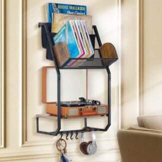ATSKIM Suporte para toca-discos montado na parede com armazenamento de vinil, suporte de disco de vinil, suporte de mesa para toca-discos, suporte para álbuns, armário de toca-discos moderno de meados (Equipamentos)