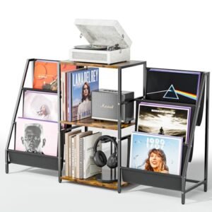 Aimeaihe Suporte de disco de vinil, suporte para toca-discos com armazenamento de vinil de até 200 álbuns, mesa de toca-discos com prateleira de 6 camadas para sala de estar/escritório/home theater (Equipamentos)