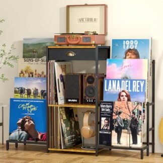 ThreeHio Suporte de disco de vinil, mesa de toca-discos com suporte de armazenamento de exibição de 8 camadas, grande armário de vinil para armazenamento de até 200 álbuns, suporte ajustável para sala (Equipamentos)