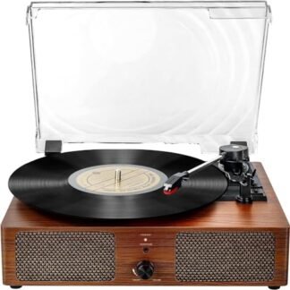 Toca-discos de vinil Bluetooth vintage 3 velocidades com alto-falantes embutidos, leitor de LP acionado por correia suporta gravação USB AUX-in RCA Line Out (Equipamentos)
