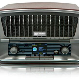 Roadstar HRA-270CD+BT Rádio CD portátil vintage digital Dab/Dab+/FM, leitor de CD-MP3, Bluetooth, USB, estéreo, AUX-IN, visor LCD, controle remoto, conexão para fones de ouvido, alarme, madeira