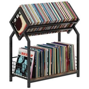 Suporte de armazenamento de discos de vinil de 2 camadas com divisórias, display de disco de vinil de 61 cm de largura, rack de armazenamento de discos de vinil de 300 LPs, adequado para revistas, (Equipamentos)