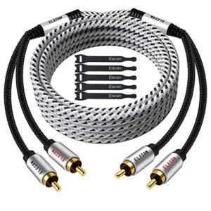 Elecan Cabo RCA premium de 2,4 m (som Hi-Fi - 16 AWG-blindado) 2 RCA macho para 2 RCA macho estéreo, cabo RCA trançado de liga de alumínio banhado a ouro - cabo RCA trançado de cobre puro para alto-falantes de Home Theater + laços (Equipamentos)