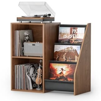 Suporte para toca-discos, suporte para toca-discos com armazenamento de discos de vinil, mesa de toca-discos com prateleira de vinil, armário de toca-discos com organizador de 220 álbuns, gabinete de (Equipamentos)