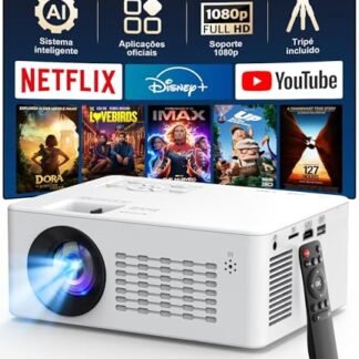 Projetor Portátil Android, Wi-Fi 6 e Bluetooth 5.1, Suporte 4K e 1080P Full HD, Tecnologia LED, HDMI/USB/Áudio/TF, Compatível com Android/iOS, Com Suporte Tripé, Ideal para Casa, Escritório e Aula (Equipamentos)