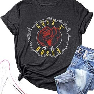 Camiseta feminina de rock com estampa vintage de banda de concerto de rock casual para amantes de música, Cinza 2, G (Camisetas)