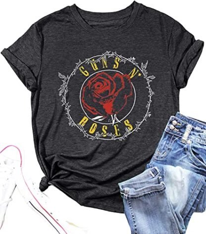 Camiseta feminina de rock com estampa vintage de banda de concerto de rock casual para amantes de música, Cinza 2, G (Camisetas)