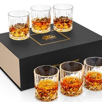 KANARS Conjunto de 6 copos de uísque com caixa de presente elegante, copo de vidro de cristal antiquado premium de 293 ml para bebidas alcoólicas, uísques, coquetéis ou bourbon, presentes para
