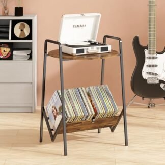 Suporte para Toca-Discos de 2 Níveis com Armazenamento de Vinil, Armário de Exibição de Discos para Sala de Estar, Quarto, Escritório (Rodada) (Equipamentos)