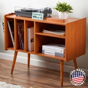 LOFT + IVY Suporte para toca-discos com armazenamento de vinil - Empresa dos EUA - Inclui suporte para álbum e ganchos de fone de ouvido - mesa de toca-discos com armazenamento de álbum para até 220 (Equipamentos)
