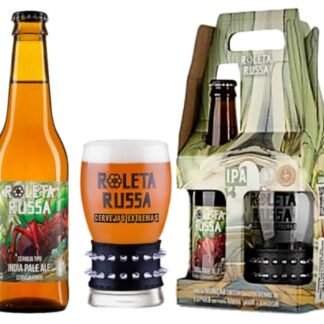 Kit Cerveja Roleta Russa IPA Long-neck 355ml e Copo Bracelete 300ml