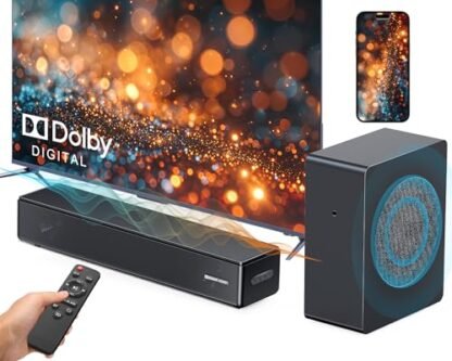 GEOYEAO Barra de som de 2,1 canais com subwoofer, barras de som Dolby Digital de 100 W, alto-falante de TV, sistema de som surround de áudio para home theater, HDMI eARC/Bluetooth/DSP/controle remoto (Equipamentos)