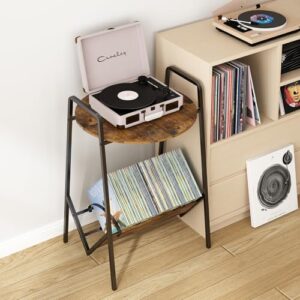 Suporte para Toca-Discos de 2 Níveis Com Armazenamento de Vinil, Mesa Com Espaço para Discos, Armário de Exibição de Discos para Sala de Estar, Quarto, Escritório, Rodada (Equipamentos)