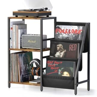 Suporte para toca-discos estéreo com armazenamento de vinil para 200 álbuns, prateleira de exibição para toca-discos, preto (Equipamentos)