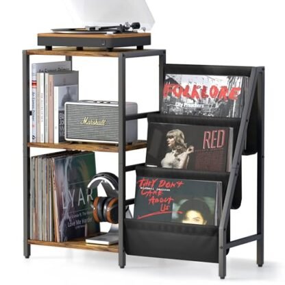 Suporte para toca-discos estéreo com armazenamento de vinil para 200 álbuns, prateleira de exibição para toca-discos, preto (Equipamentos)
