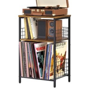 X-cosrack Suporte para toca-discos com armazenamento de até 100 álbuns, armazenamento de discos de vinil de 3 níveis para sala de estar, suporte para toca-discos com suporte para discos e prateleira (Equipamentos)
