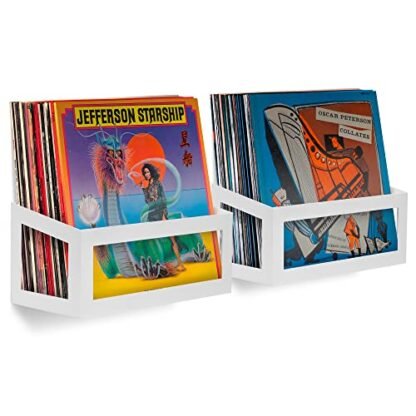 Hudson Hi-Fi Suporte de exibição de vinil - 2 unidades de prateleira de exibição de discos - Suporte de parede de vinil de aço sólido e exibição de disco, suporte de parede de disco de vinil de acesso rápido - prateleira de disco de vinil, serve para 25 LPs, pérola branca (Equipamentos)