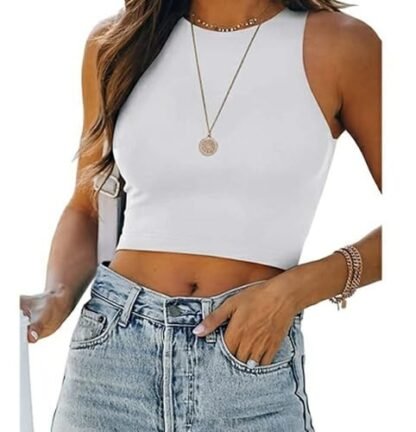 Cropped Regata Costura Embutida Vinha Fashion Em Suplex (Branco, GG)