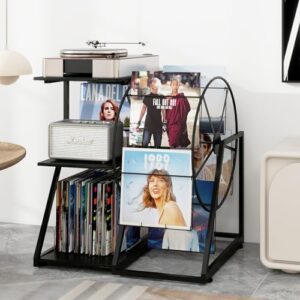 Suporte para toca-discos com roda gigante para exibição de vinil, suporte para toca-discos com prateleira de armazenamento de vinil, armário de discos, mesa vintage para sala de estar, quarto, estúdio (Equipamentos)