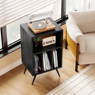 FurniNova Suporte para toca-discos, armário de armazenamento de discos de vinil com capacidade para até 200 álbuns para quarto, sala de estar, sala de jogos, preto (Equipamentos)