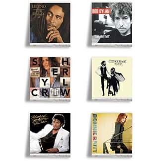 Prateleira de suporte de discos de vinil da Ilyapa, pacote com 6 - Display de gravação de parede de madeira branca envelhecida (Equipamentos)