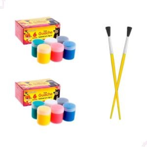 Kit 2 Caixas Tinta Guache Pintura Artística Escolar + 2 Pincéis (Brinquedos)