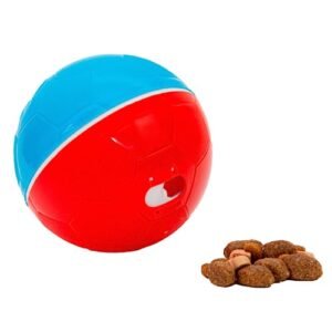 AMICUS - Bolinha de Petiscos para Cães Crazy Ball - Bola com Compartimento para Petiscos de Cachorro, Brinquedo Interativo para Bicho de Estimação, Lazer para Pets - Ajustável - Vermelho e Azul, 100g (Brinquedos)