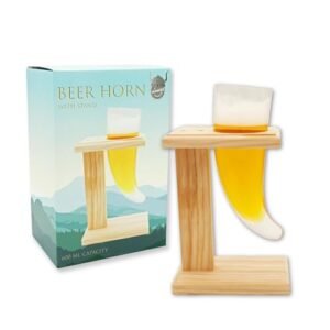 Winkee - Chifre de cerveja Viking | Design de vidro rústico | Ideal para amantes de cerveja | Inclui suporte de madeira resistente (Cervejas)